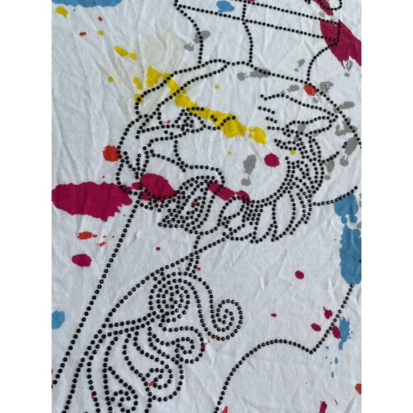 Versace Jeans White V-Neck T-Shirt Colorful Paint Splatter Bead Design Artwear M - Picture 10 of 10